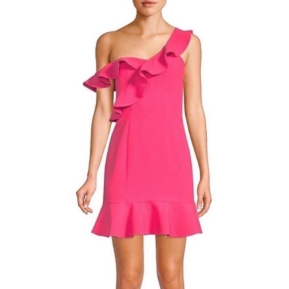 Revolve Likely Hot Pink Fuchsia Ruffle Norvina One Shoulder Dress - Picture 12 of 16